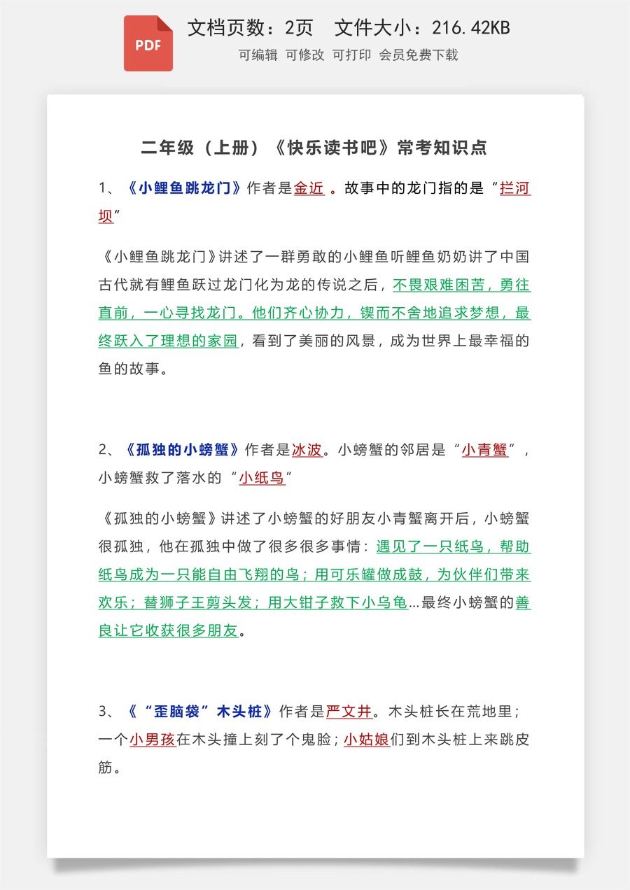 小学语文《快乐读书吧》常考知识点2上.pdf